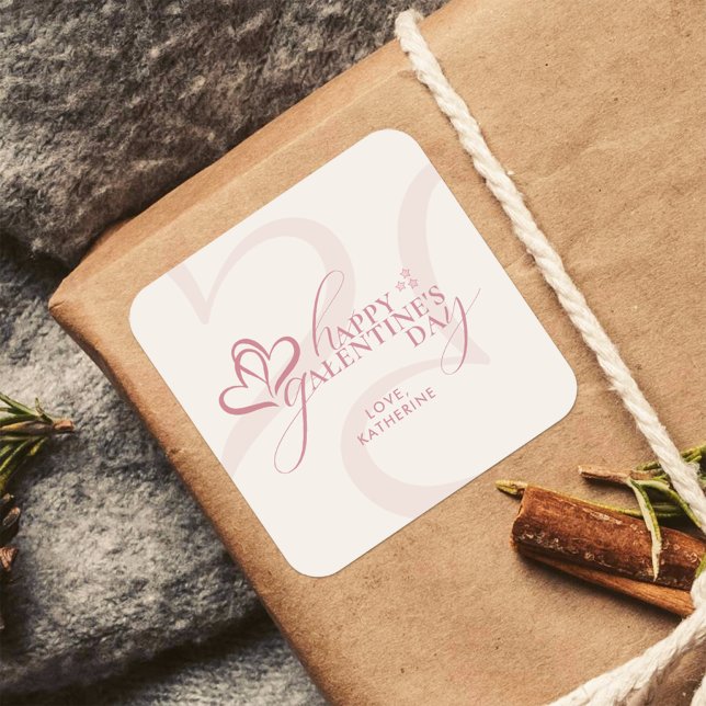 Sticker Carré Cute Minimal Modern Pink Cream Script Galentine's  (Créateur téléchargé)