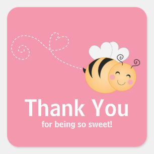 Sticker Carré Cute Modern Honey Bee Baby shower Invitation