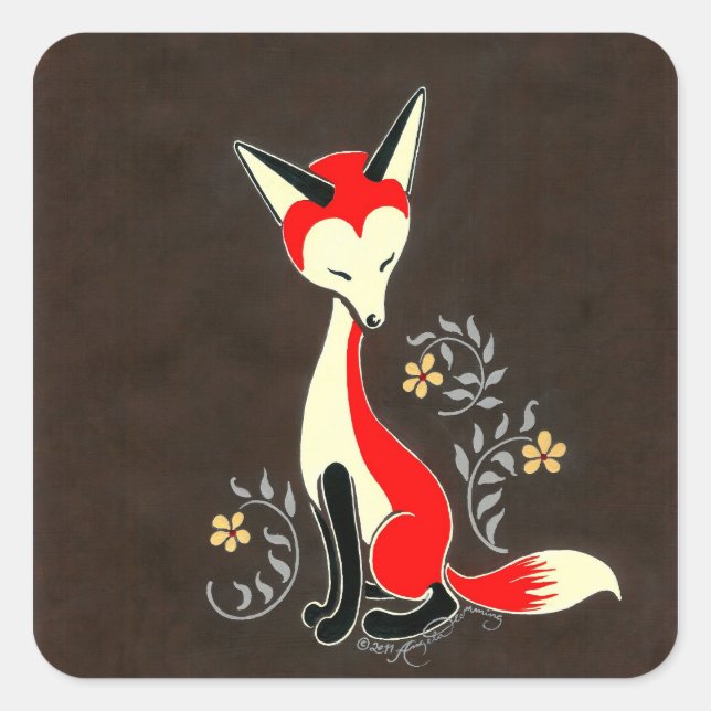 Sticker Carré Cute moderne peinture Art Fox (Devant)