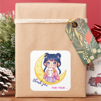 Sticker Carré Cute Moon Bunny Girl 