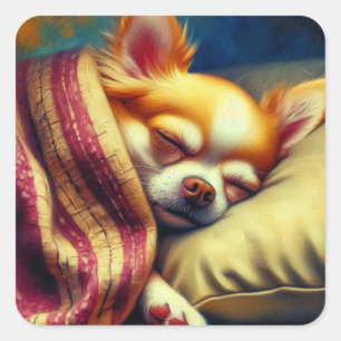 Sticker Carré Cute Napping Chihuahua