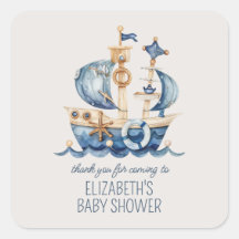 Cute Nautical Blue Sailing Ship Baby Shower