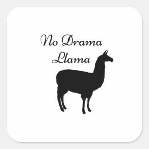 Sticker Carré Cute No Drama Llama mème noir blanc citation