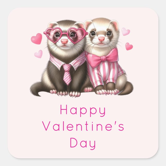 Sticker Carré Cute Otter Couple dans l'Heureuse Sainte-Valentin  (Devant)