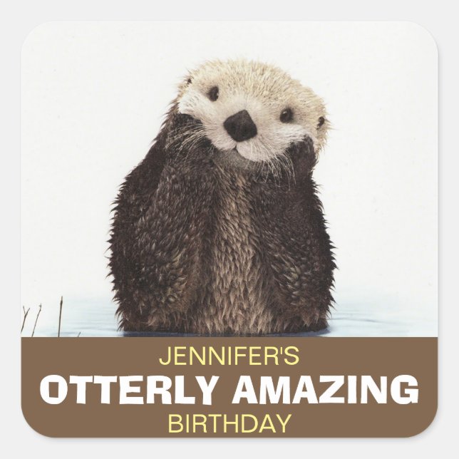Sticker Carré Cute Otter Faune Image Otterly Extraordinaire Anni (Devant)