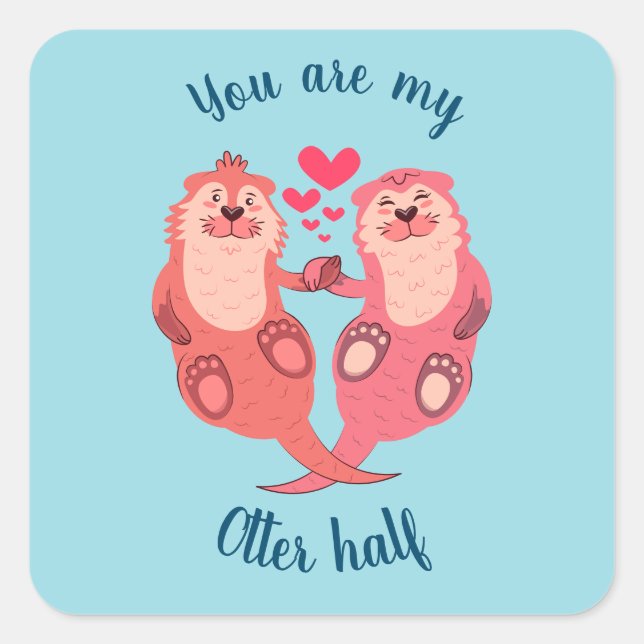 Sticker Carré Cute Otters Valentines Day Couple Personnalisé (Devant)