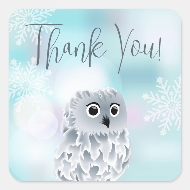 Sticker Carré Cute Owl | Merci d'hiver (Devant)