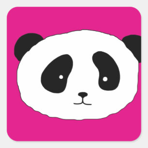 Sticker Carré Cute Panda Face motif rose