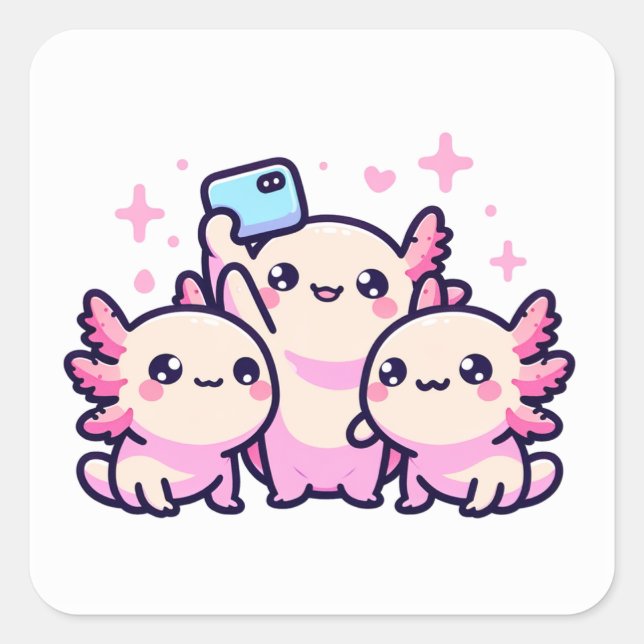 Sticker Carré Cute Pastel Axolotl Nouveau Design (Devant)