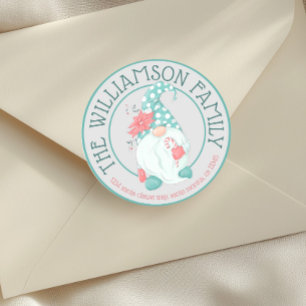 Sticker Carré Cute Pastel Gnome Nom de famille Adresse de retour