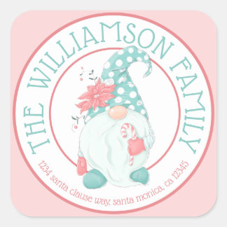 Sticker Carré Cute Pastel Gnome Nom de famille Adresse de retour