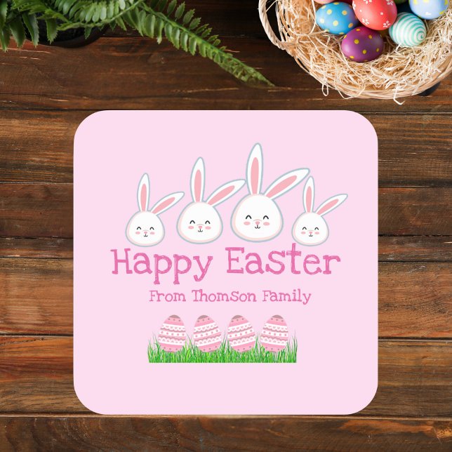 Sticker Carré Cute Pastel Rose Vert Oeuf Lapin Pâques (Créateur téléchargé)