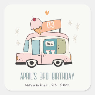 Sticker Carré Cute Pastel Sweet Time Glace Cream Camion Annivers