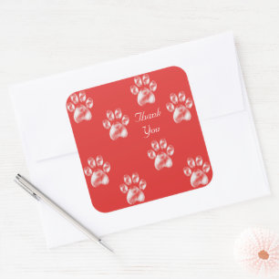 Sticker Carré Cute Paw Motif sur Merci rouge