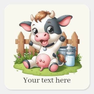 Sticker Carré Cute Pays vache ajouter du texte