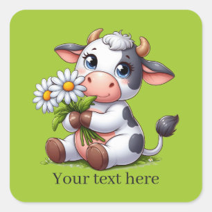 Sticker Carré Cute Pays vache ajouter du texte