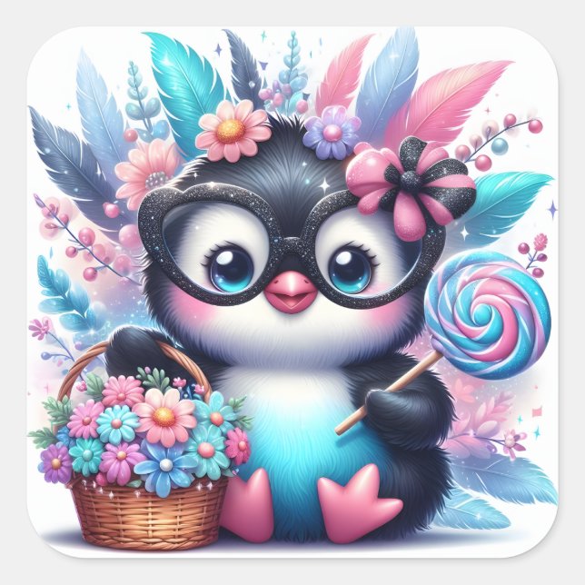 Sticker Carré Cute Penguin (Devant)