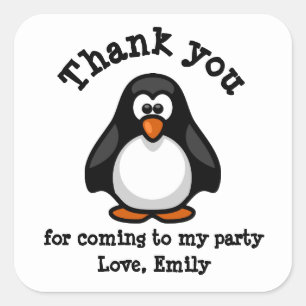 Sticker Carré Cute Penguin blanc Merci de fête d'anniversaire