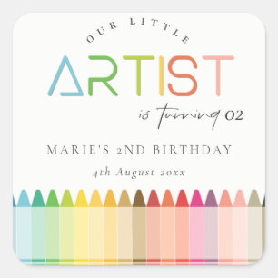 Sticker Carré Cute Petite Artiste Crayon Rainbow N'Importe Quel 