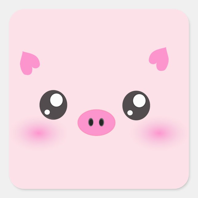 Sticker Carré Cute Pig Face - minimalisme kawaii (Devant)