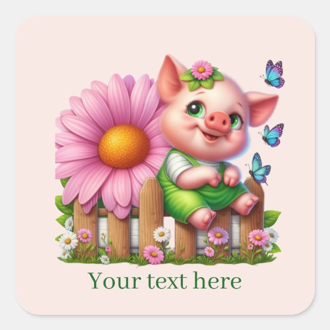 Sticker Carré Cute pig lovers customizable  (Devant)