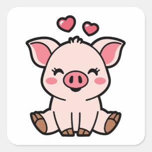 Sticker Carré Cute Piggy Bank