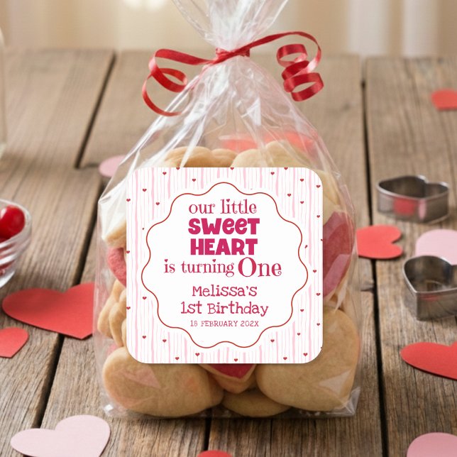 Sticker Carré Cute Pink and Red Little SweetHeart Turning One (Créateur téléchargé)