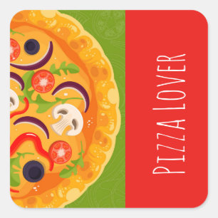 Sticker Carré Cute pizza amoureux nourriture colorée