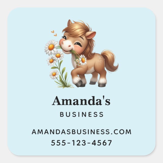 Sticker Carré Cute Pony Mange Daisées Business (Devant)