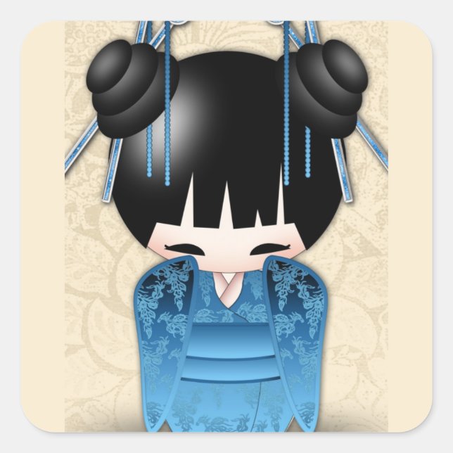 Sticker Carré Cute poupée japonaise Kokeshi (Devant)