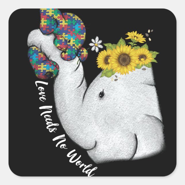 Sticker Carré Cute Puzzle Elephant Maman Sensibilisation sur l'a (Devant)