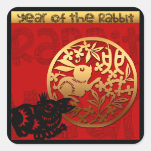 Sticker Carré Cute Rabbit chinois Année 2023 Zodiac Anniversaire