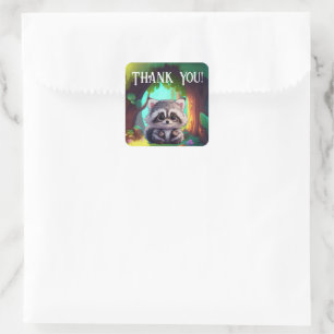 Sticker Carré Cute raccoon animaux de forêt amis de forêt