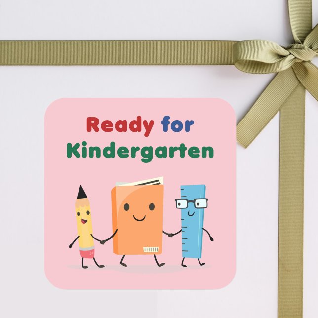 Sticker Carré Cute Ready for Kindergarten School Book (Créateur téléchargé)