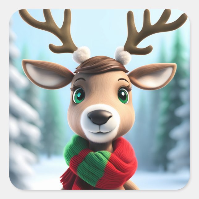 Sticker Carré Cute Reindeer (Devant)