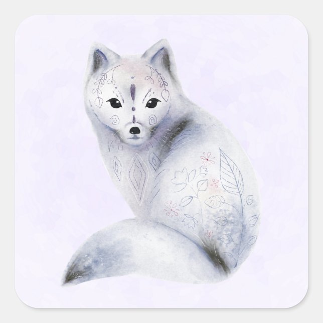 Sticker Carré Cute renard nordique avec marques florales (Devant)