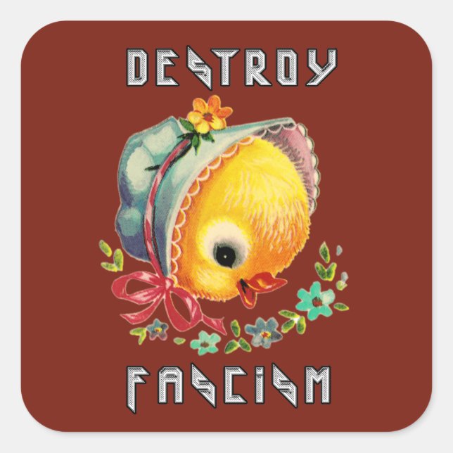 Sticker Carré Cute Retro Chick - Détruire le fascisme (Devant)
