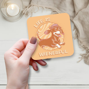 Sticker Carré Cute Retro Dachshund 'La vie est pleine de liberté