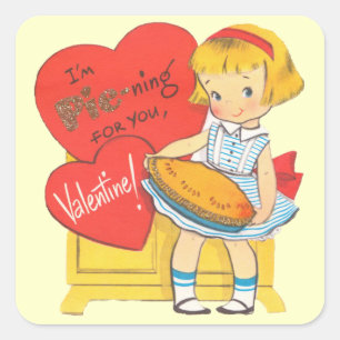 Sticker Carré Cute Retro Valentine fille