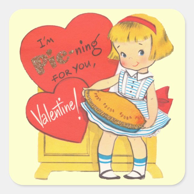 Sticker Carré Cute Retro Valentine fille (Devant)