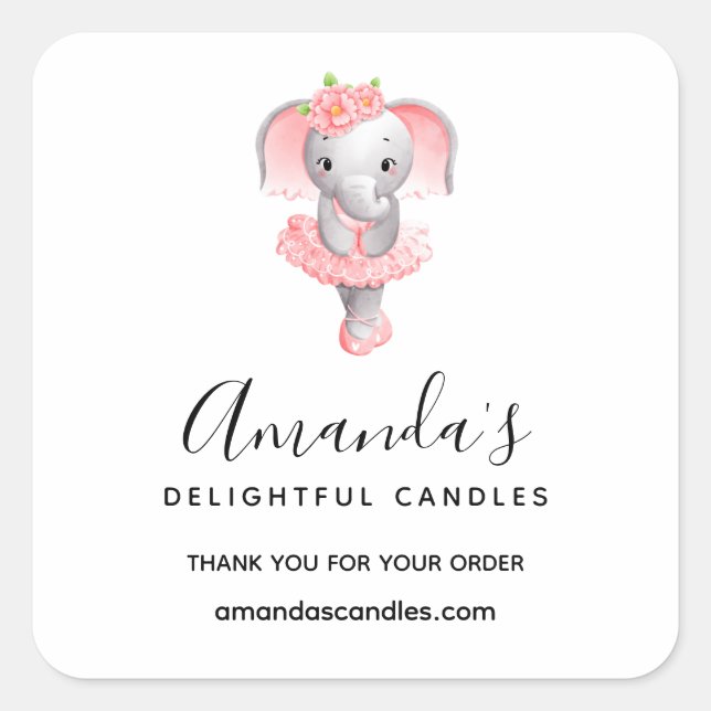 Sticker Carré Cute rose et gris Elephant Ballerina Business (Devant)