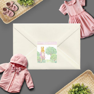 Sticker Carré Cute rose Pierre Rabbit Thème animal Aquarelle