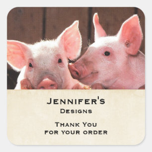 Sticker Carré Cute rose Piglets Animal Photo Merci d'entreprise