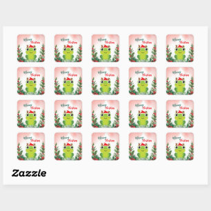 Sticker Carré Cute Rouge Joyeux grenouille de Noël Père Noël fêt