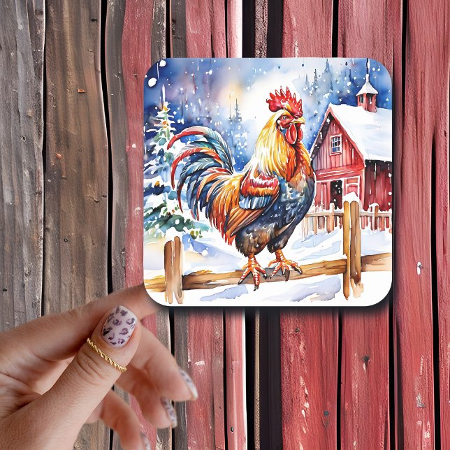 Sticker Carré Cute Russe Rooster Farm à thème Noël (Créateur téléchargé)