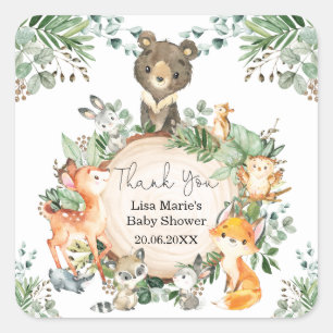Sticker Carré Cute Rustique Bois Végétation Bébé Animaux Faveurs