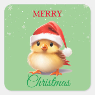 Sticker Carré Cute Safari animal oiseau Père Noël Costume de Noë