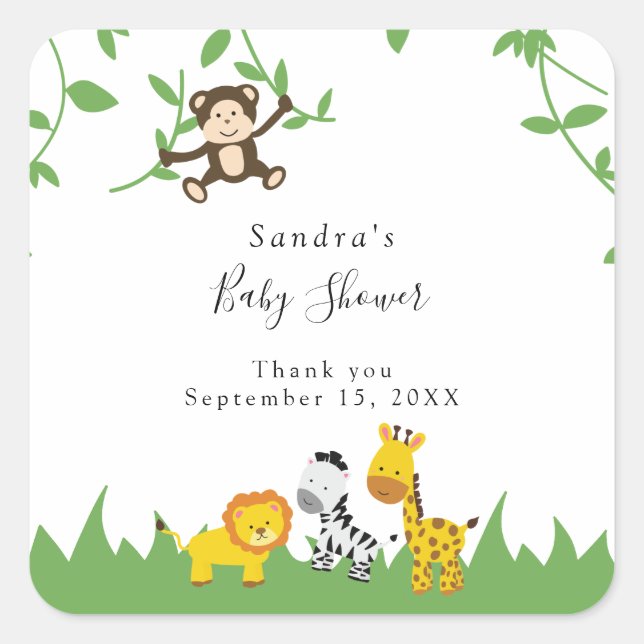 Sticker Carré Cute Safari Baby shower Arrière - plan Jungle Anim (Devant)
