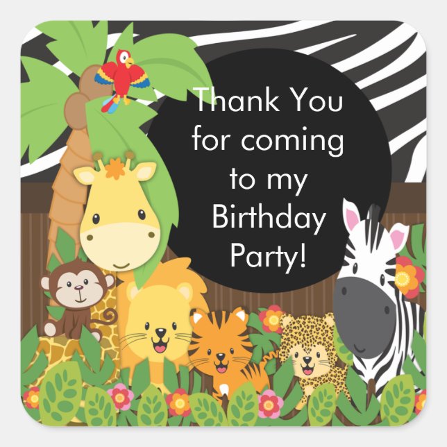 Sticker Carré Cute Safari Jungle Anniversaire (Devant)