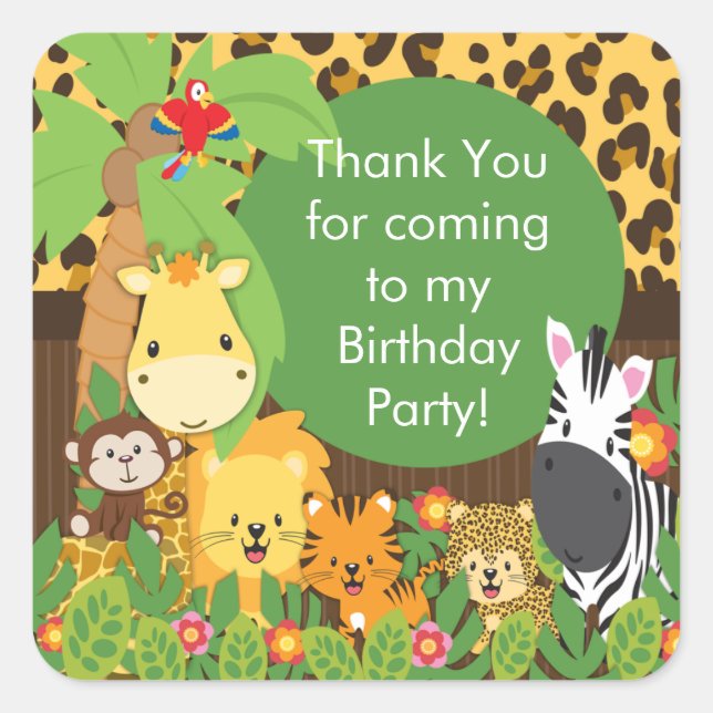 Sticker Carré Cute Safari Jungle Anniversaire (Devant)